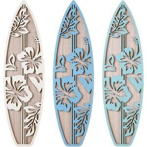 3 Pieces Surfboard Decor for Bedroom Wooden Beach Wall Decor Summer Wood Surfboa